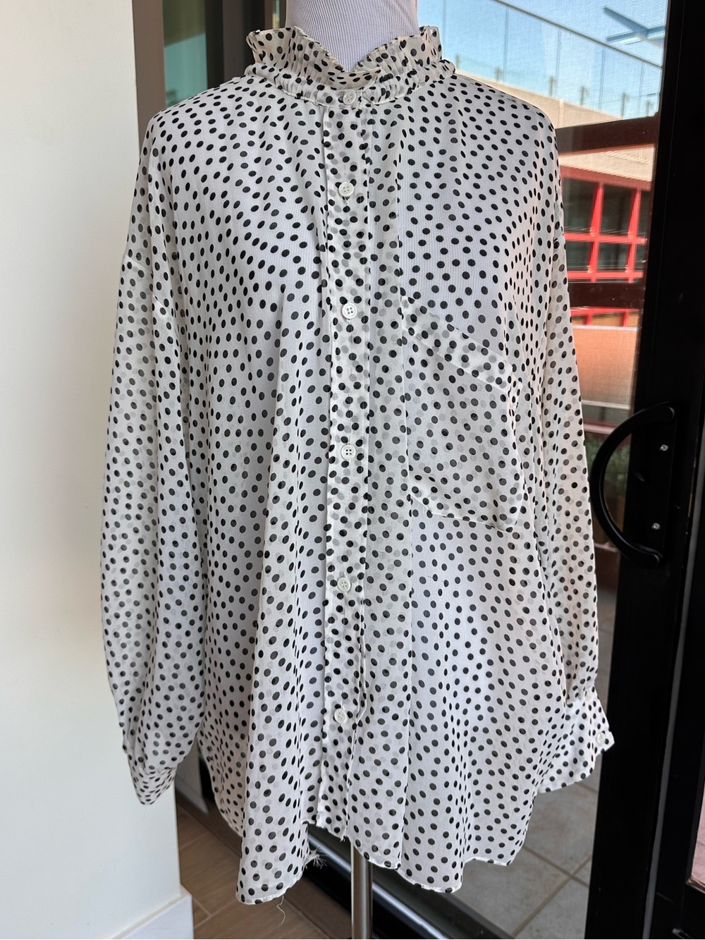 Zara White Blouse with Black Polka Dots